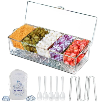 LIMOEASY Chilled Condiment Server, Clear Garnish Tray